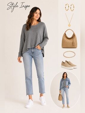 Cabi Gray French Terry Tunic Sweatshirt High Low Hem Ribbed Medium